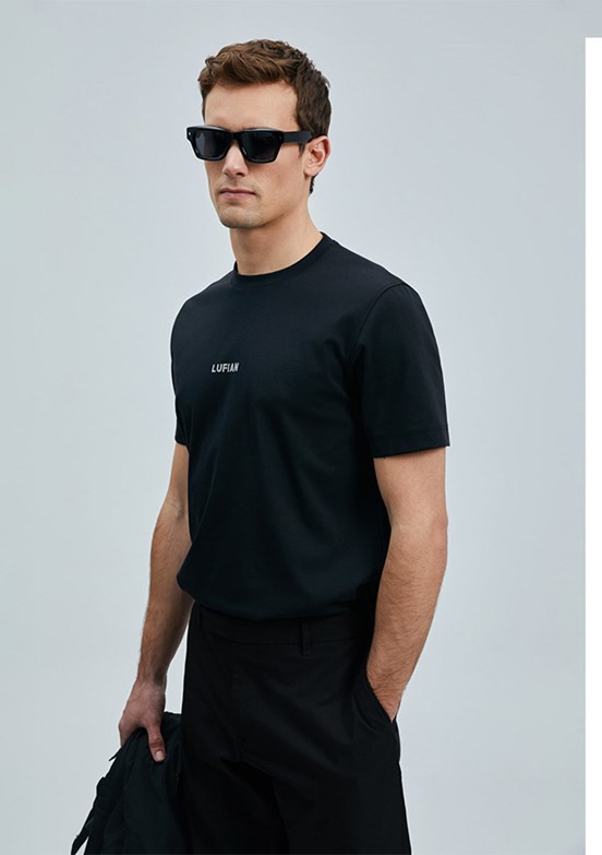 LUFİAN Siyah Erkek Baskılı T-Shirt