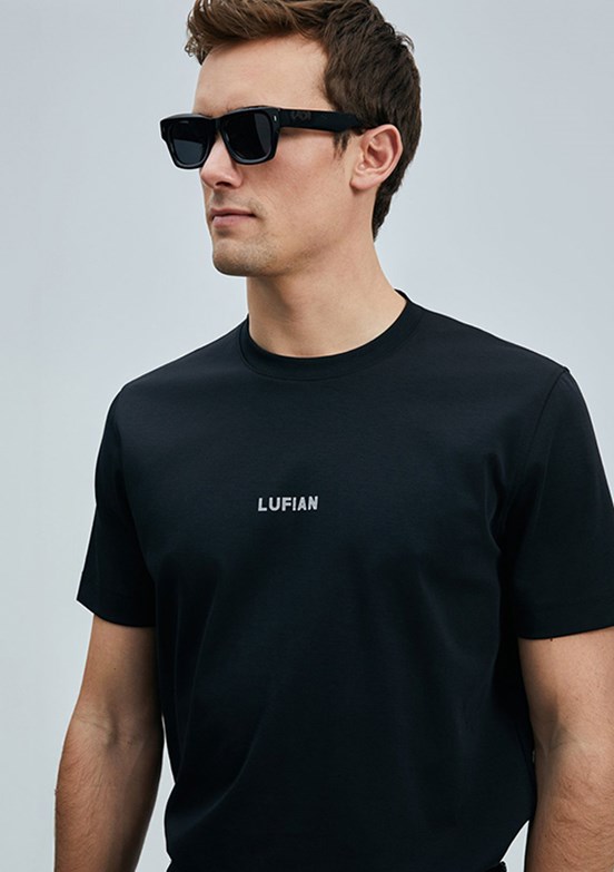 LUFİAN Siyah Erkek Baskılı T-Shirt