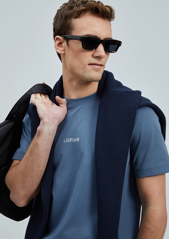 LUFİAN Mavi Erkek Baskılı T-Shirt