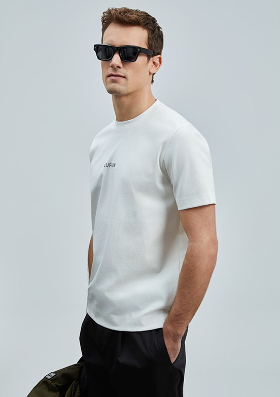 LUFİAN Beyaz Erkek Baskılı T-Shirt