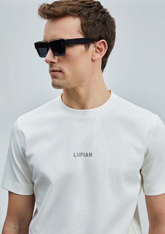 LUFİAN Beyaz Erkek Baskılı T-Shirt