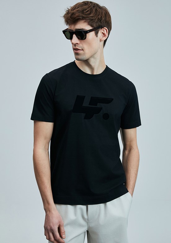 LUFİAN Siyah Erkek Baskılı T-Shirt