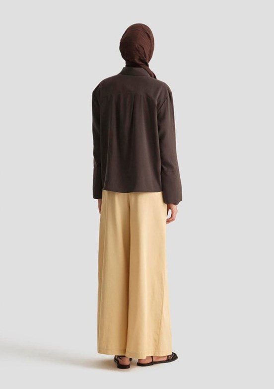 ARMİNE Kahverengi Kadın Polo Yaka Tencel Bluz