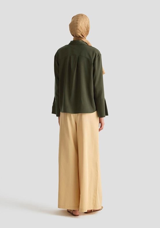 ARMİNE Haki Kadın Polo Yaka Tencel Bluz