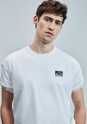 LUFİAN Beyaz Erkek Baskılı T-Shirt
