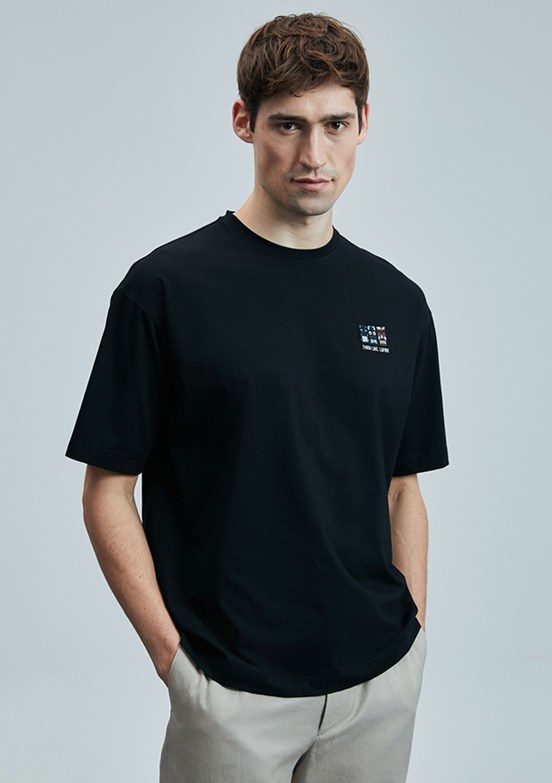LUFİAN Siyah Erkek Baskılı T-Shirt