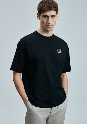 LUFİAN Siyah Erkek Baskılı T-Shirt
