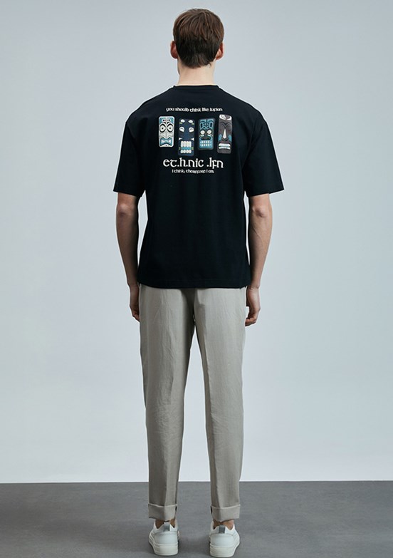 LUFİAN Siyah Erkek Baskılı T-Shirt