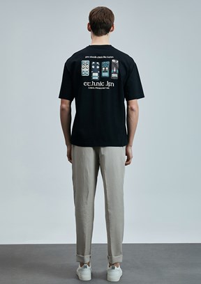 LUFİAN Siyah Erkek Baskılı T-Shirt