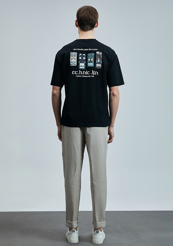LUFİAN Siyah Erkek Baskılı T-Shirt