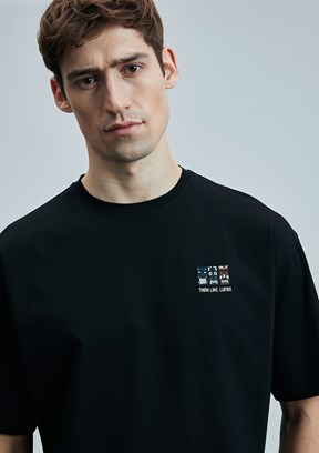 LUFİAN Siyah Erkek Baskılı T-Shirt