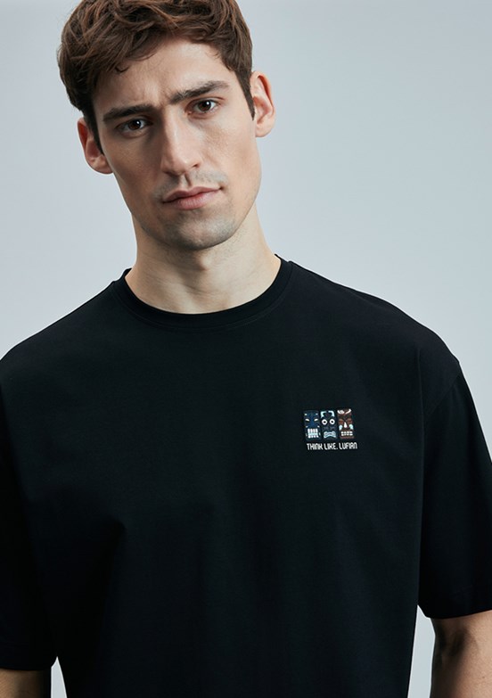 LUFİAN Siyah Erkek Baskılı T-Shirt