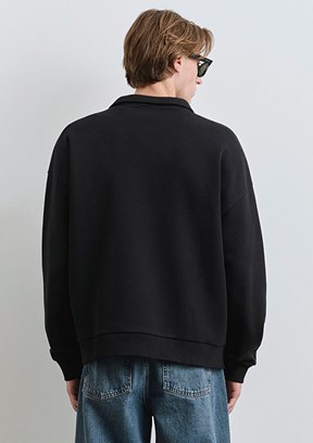 MAVİ Siyah Erkek Yarım Fermuarlı Baskılı Sweatshirt