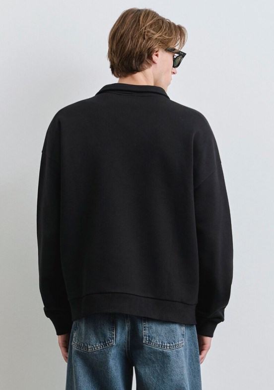 MAVİ Siyah Erkek Yarım Fermuarlı Baskılı Sweatshirt