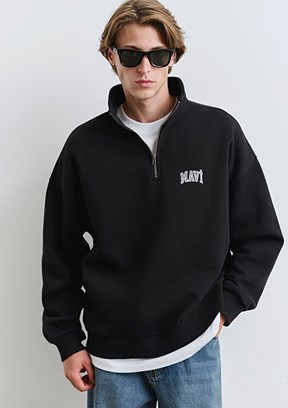 MAVİ Siyah Erkek Yarım Fermuarlı Baskılı Sweatshirt
