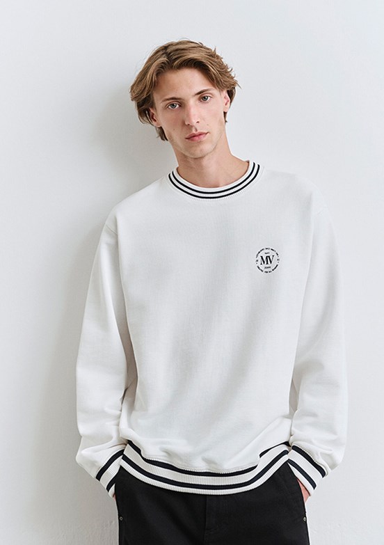 MAVİ Beyaz Erkek Şerit Detaylı Sweatshirt