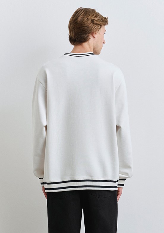MAVİ Beyaz Erkek Şerit Detaylı Sweatshirt