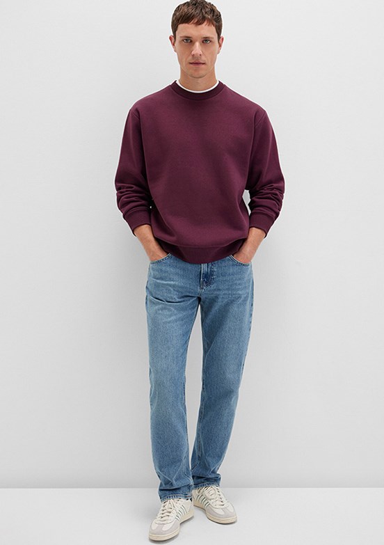 MAVİ - M0S10276-70434 Erkek Bordo Bisiklet Yaka Sweatshirt