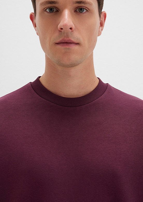 MAVİ - M0S10276-70434 Erkek Bordo Bisiklet Yaka Sweatshirt