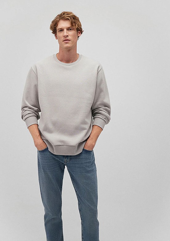 MAVİ - M0S10276-81582 Erkek Gri Bisiklet Yaka Sweatshirt