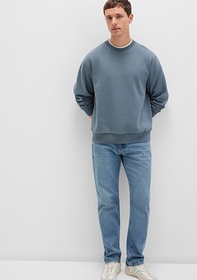 MAVİ - M0S10276-80889 Erkek Gri Bisiklet Yaka Sweatshirt
