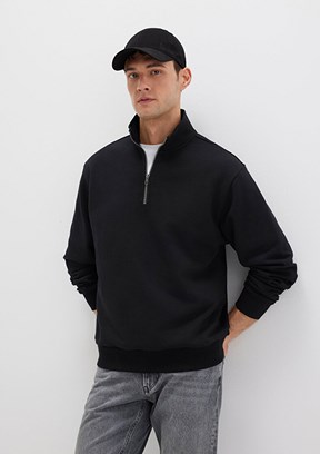 MAVİ Siyah Erkek Yarı Fermuarlı Basic Sweatshirt