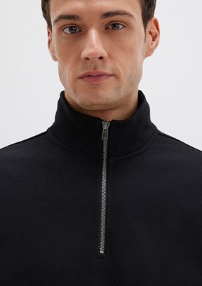 MAVİ Siyah Erkek Yarı Fermuarlı Basic Sweatshirt
