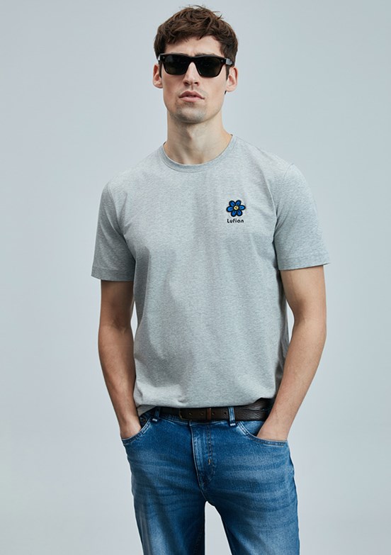 LUFİAN Gri Erkek Baskılı T-Shirt