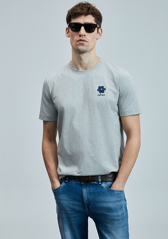 LUFİAN Gri Erkek Baskılı T-Shirt