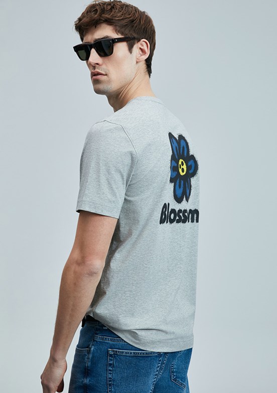 LUFİAN Gri Erkek Baskılı T-Shirt