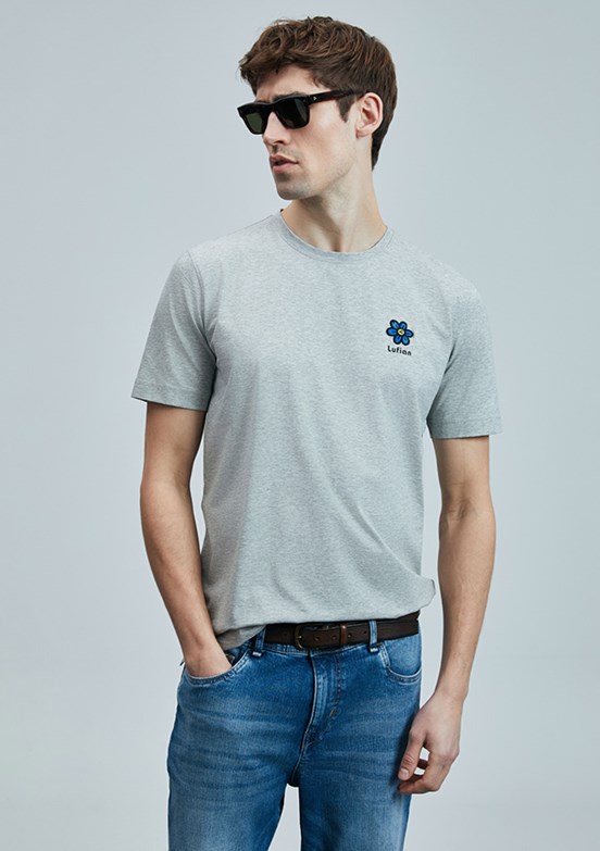 LUFİAN Gri Erkek Baskılı T-Shirt