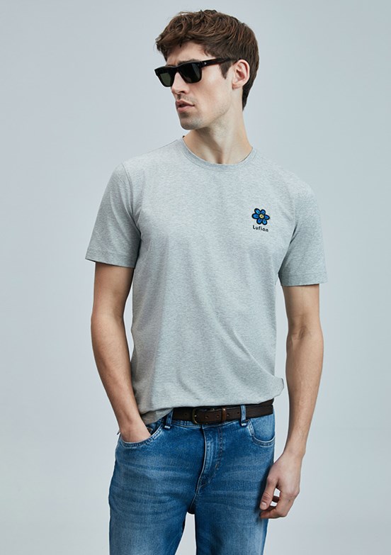 LUFİAN Gri Erkek Baskılı T-Shirt