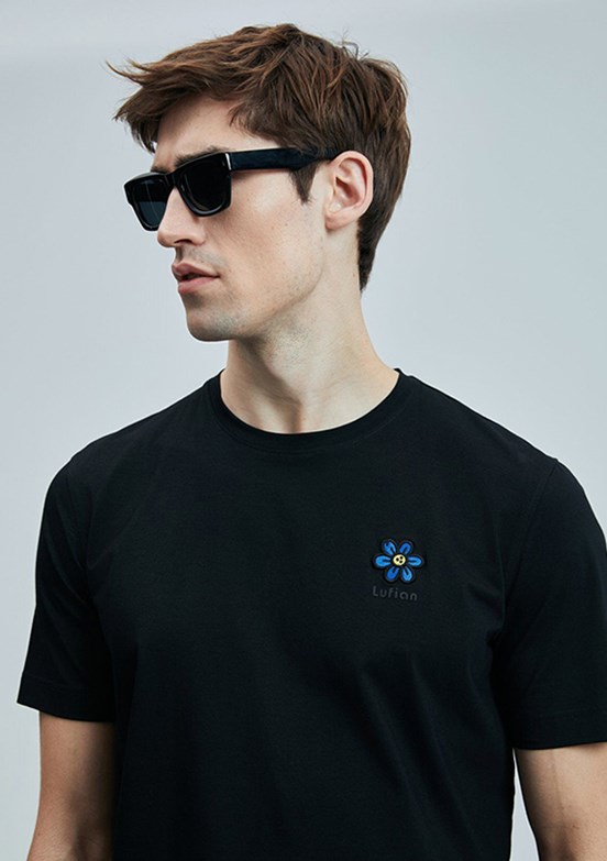 LUFİAN Siyah Erkek Baskılı T-Shirt