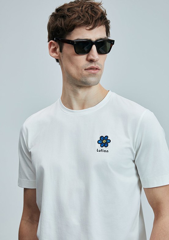 LUFİAN Beyaz Erkek Baskılı T-Shirt