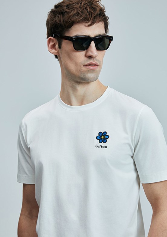 LUFİAN Beyaz Erkek Baskılı T-Shirt