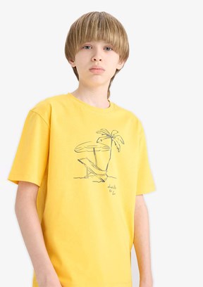 DEFACTO Sarı Erkek Çocuk Kısa Kol T-Shirt