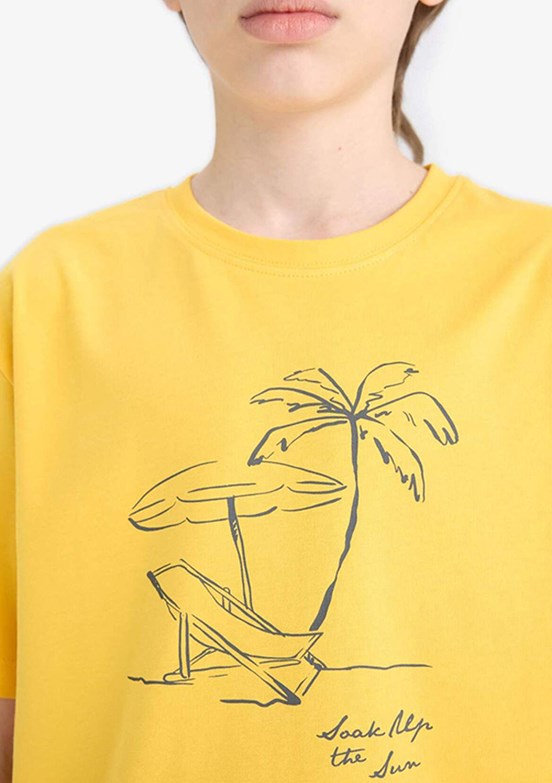 DEFACTO Sarı Erkek Çocuk Kısa Kol T-Shirt