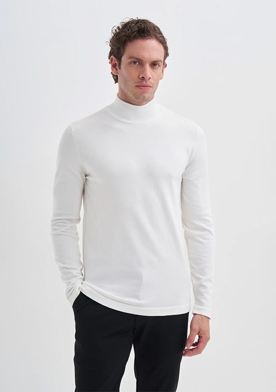 CAZADOR Beyaz Erkek Yarım Balıkçı Yaka Kazak