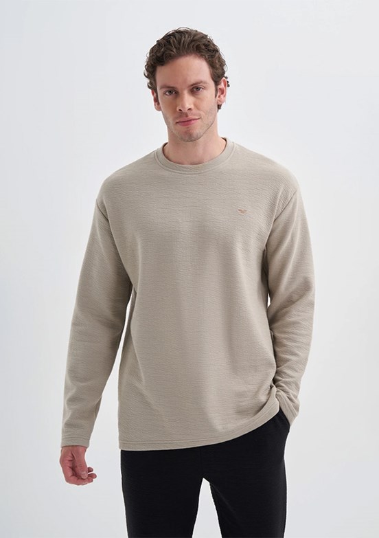 CAZADOR Caz 5069 Erkek Bej Bisiklet Yaka Sweatshirt