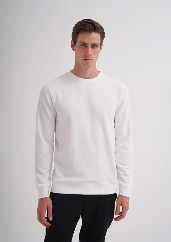CAZADOR Beyaz Erkek Bisiklet Yaka Sweatshirt