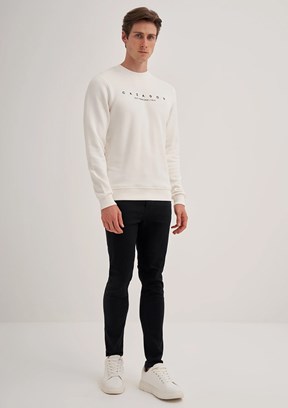 CAZADOR Caz 5235 Erkek Beyaz Bisiklet Yaka Sweatshirt