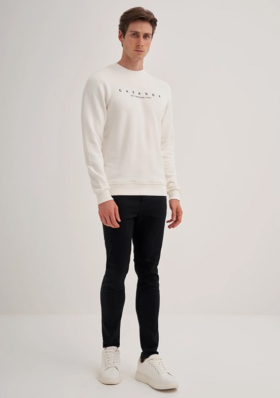 CAZADOR Caz 5235 Erkek Beyaz Bisiklet Yaka Sweatshirt