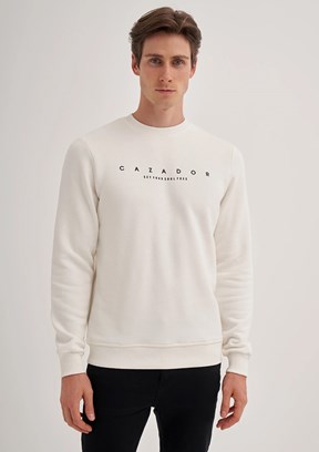 CAZADOR Caz 5235 Erkek Beyaz Bisiklet Yaka Sweatshirt