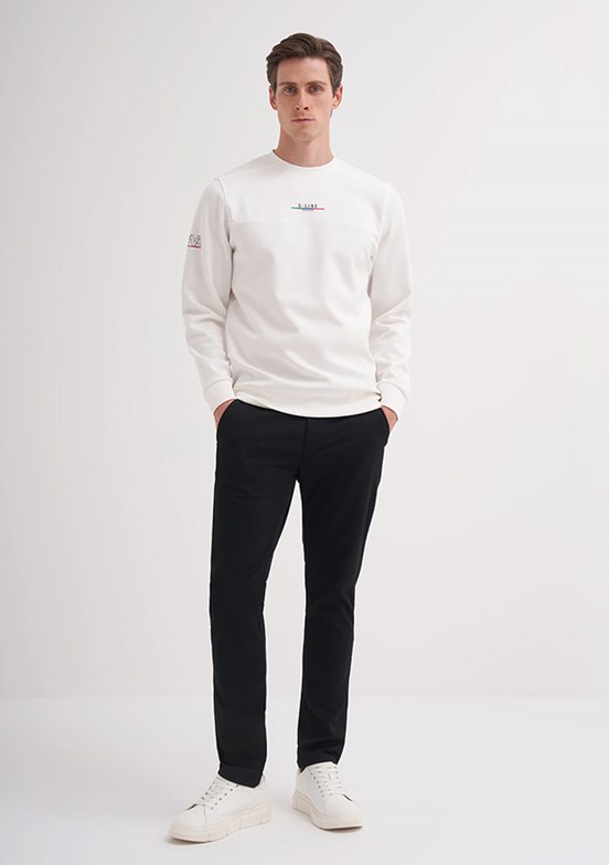CAZADOR Caz 5238 Erkek Beyaz Bisiklet Yaka Sweatshirt