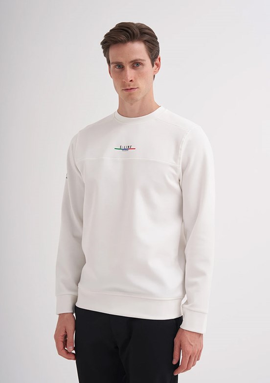 CAZADOR Caz 5238 Erkek Beyaz Bisiklet Yaka Sweatshirt