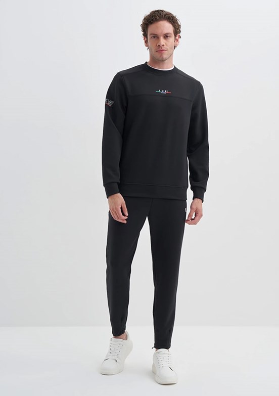 CAZADOR Caz 5238 Erkek Siyah Bisiklet Yaka Sweatshirt