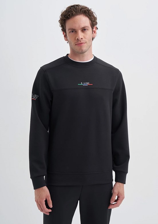 CAZADOR Caz 5238 Erkek Siyah Bisiklet Yaka Sweatshirt