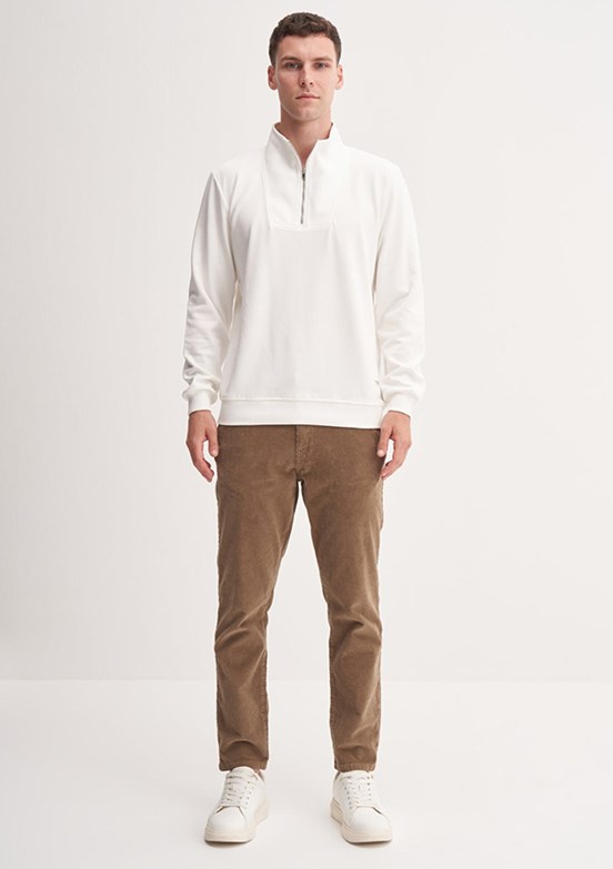 CAZADOR Caz 5307 Erkek Beyaz Dik Yaka Sweatshirt
