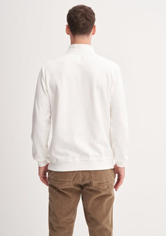CAZADOR Caz 5307 Erkek Beyaz Dik Yaka Sweatshirt
