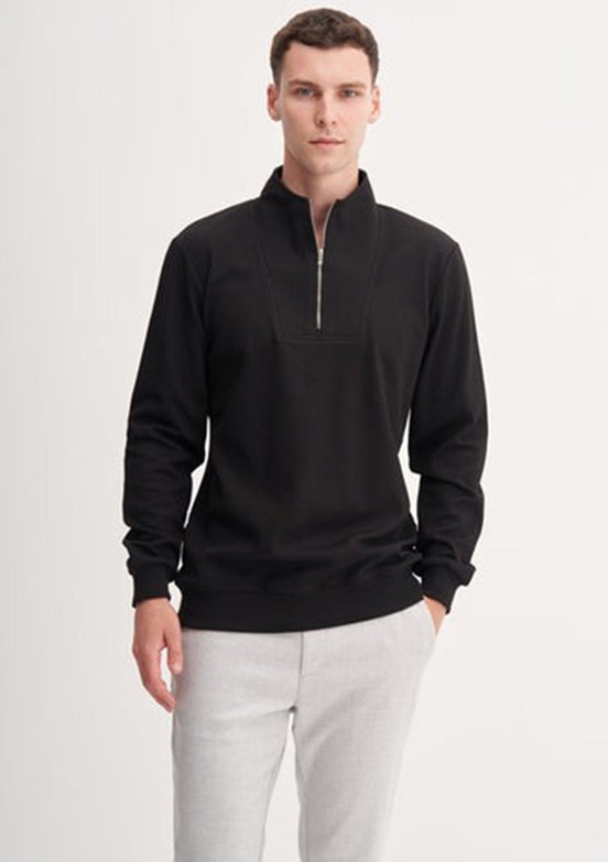 CAZADOR Caz 5307 Erkek Siyah Dik Yaka Sweatshirt
